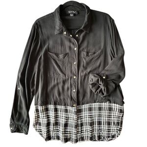 Mix It Up Charlie Paige Layered Look Plaid Flannel Tunic Oversized Snap Up L